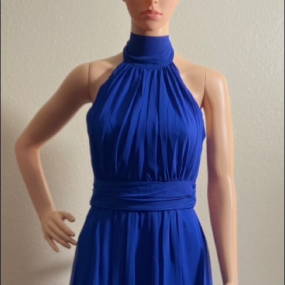 Cocktail Dress blue halter neckline sleeveless